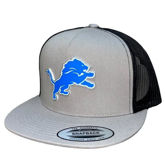 Detroit Lions YP Snapback Flat Bill Trucker Hat- Silver/ Black - Picture 2 of 4